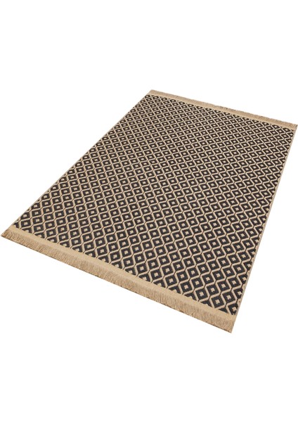 Jüt Siyah 5024 Dokuma Desenli Saçaklı Kilim fırsatları