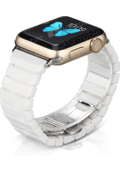 Apple Watch 8 45 mm Uyumlu Seramik Kordon Baklalı Premium Seramik Kayış