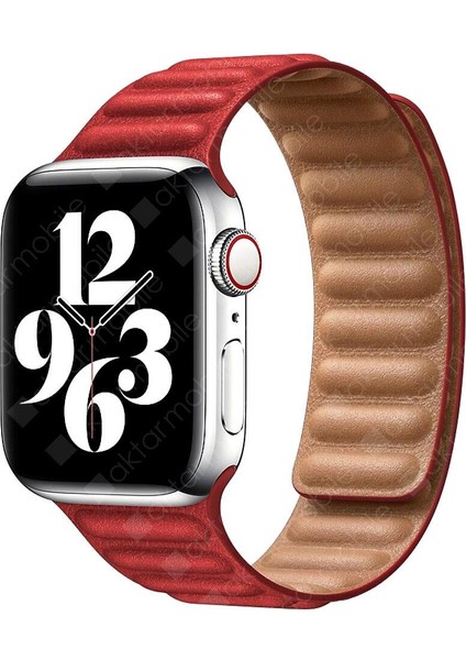 Apple Watch 8 45 mm Uyumlu Baklalı Model Deri Kayış Mıknatıslı Kordon