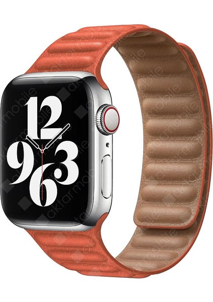 Apple Watch 8 45 mm Uyumlu Baklalı Model Deri Kayış Mıknatıslı Kordon