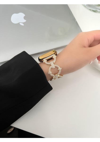 Apple Watch 8 45 mm Uyumlu Metal Kordon Şık Taşlı Tasarım Luxury Style Kayış indirimleri