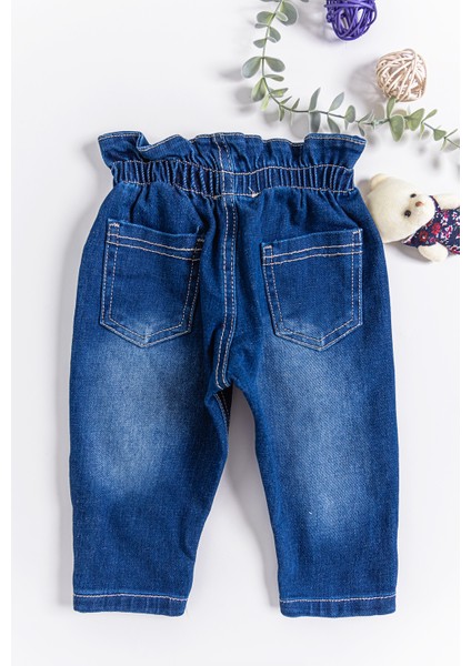 Oyuncak Ayıcıklı Kız Bebek Kot Pantolon Denim Pantolon