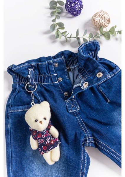 Oyuncak Ayıcıklı Kız Bebek Kot Pantolon Denim Pantolon