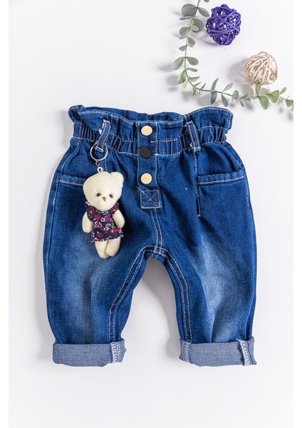 Oyuncak Ayıcıklı Kız Bebek Kot Pantolon Denim Pantolon