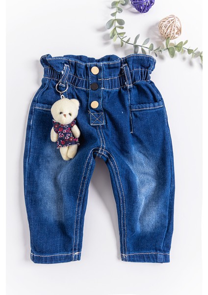 Oyuncak Ayıcıklı Kız Bebek Kot Pantolon Denim Pantolon