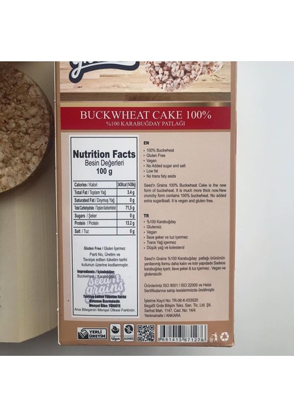 Seed'n Grains Karabuğday Patlağı 125G