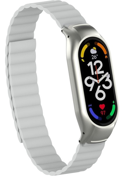 Xiaomi Mi Band 7 Kordon Mıknatıslı Parçalı Çizgili Tasarım KRD-69 Beyaz