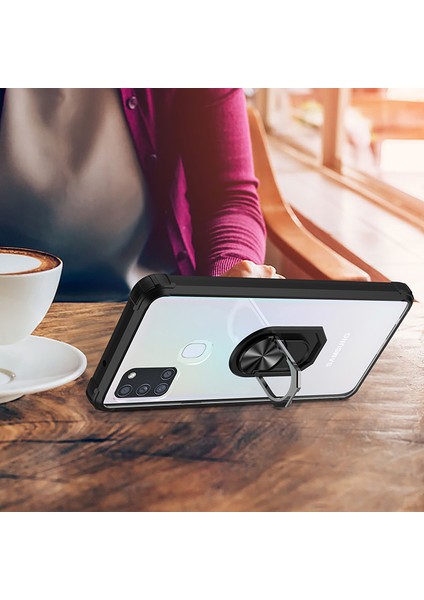Samsung Galaxy A21S Kılıf Silikon Kenarlı Yüzüklü Manyetik Mola Kapak fiyatları
