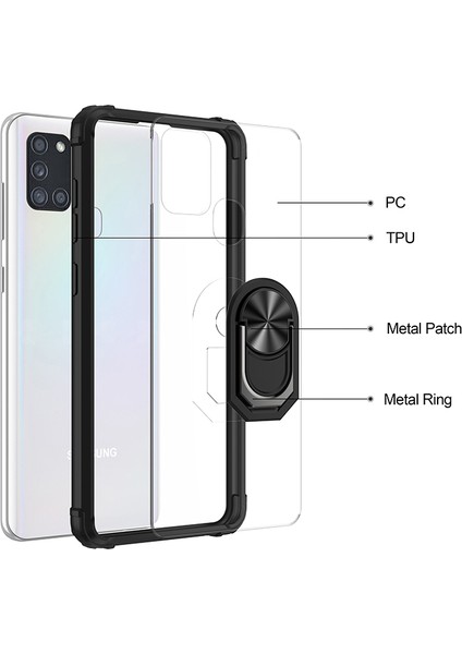 Samsung Galaxy A21S Kılıf Silikon Kenarlı Yüzüklü Manyetik Mola Kapak modelleri