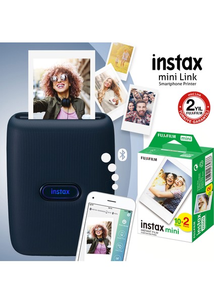 Instax Mini Link Mavi Akıllı Telefon Yazıcısı ve 20'li Mini Film