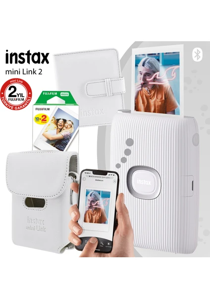 Instax Mini Link 2 Beyaz Akıllı Telefon Yazıcısı ve Çantalı Hediye Seti 1