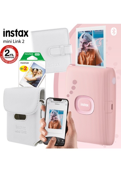 Instax Mini Link 2 Toz Pembe Akıllı Telefon Yazıcısı ve Çantalı Hediye Seti 1