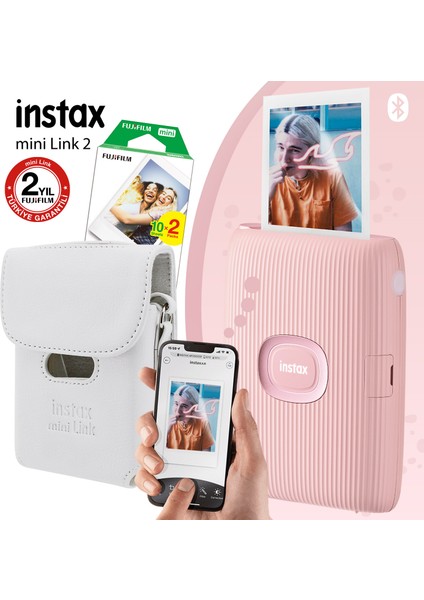 Instax Mini Link 2 Toz Pembe Akıllı Telefon Yazıcısı ve Çantalı Hediye Seti 4