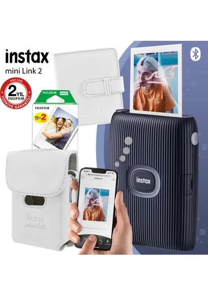 Instax Mini Link 2 Uzay Mavisi Akıllı Telefon Yazıcısı ve Çantalı Hediye Seti 1