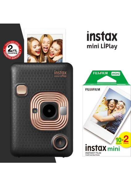 Instax Mini Liplay Hybrid Elegant Black Fotoğraf Makinesi 20'li Mini Film