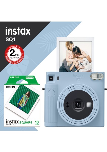 Instax Sq1 Buz Mavi Kare Fotoğraf Makinesi ve 10'lu Film Seti ile Anlık Çekim