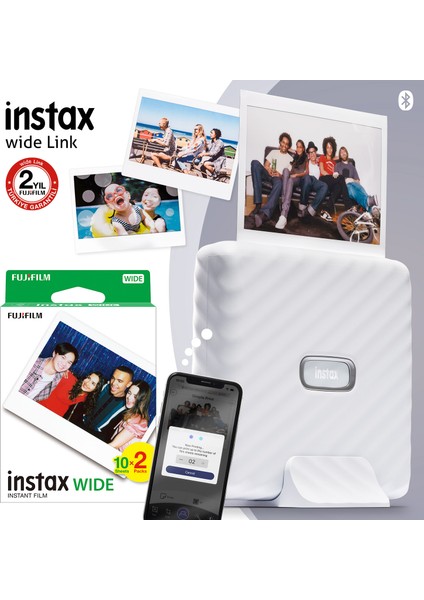 Instax Wide Link Beyaz Akıllı Telefon Yazıcısı + 20'li Film