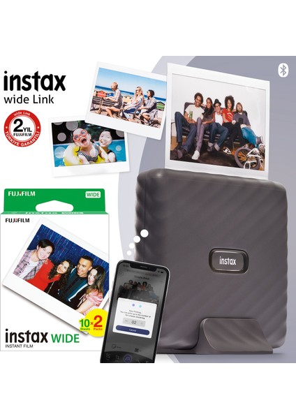 Instax Wide Link Gri Akıllı Telefon Yazıcısı + 20'li Film