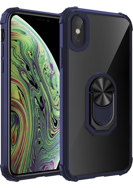 Apple iPhone X-Xs Kılıf Silikon Kenarlı Renkli Yüzüklü Manyetik Mola Kapak