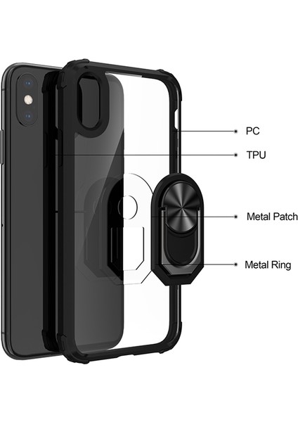 Apple iPhone X-Xs Kılıf Silikon Kenarlı Renkli Yüzüklü Manyetik Mola Kapak