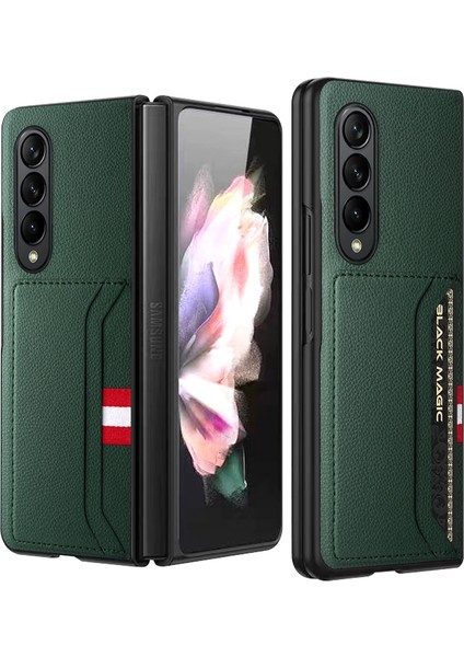 Samsung Galaxy Z Fold 4 5g Için Litchi Doku Telefon Kılıfı - Yeşil (Yurt Dışından)