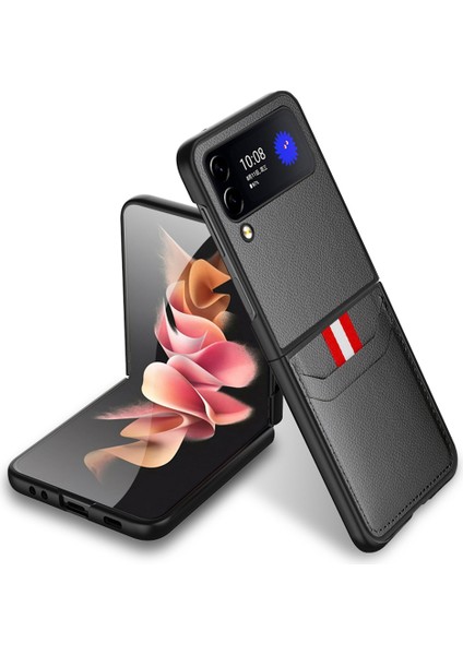 Samsung Galaxy Z Flip 4 Için Litchi Doku Telefon Kılıfı - Gri (Yurt Dışından)