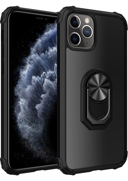 Apple iPhone 11 Pro Max Kılıf Silikon Kenarlı Renkli Yüzüklü Manyetik Mola Kapak