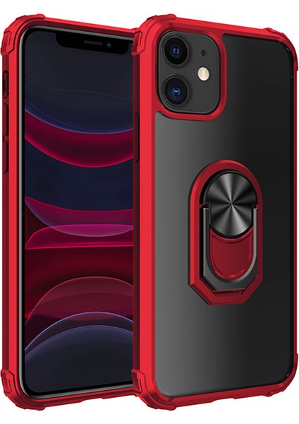 Apple iPhone 11 Kılıf Silikon Kenarlı Renkli Yüzüklü Manyetik Mola Kapak
