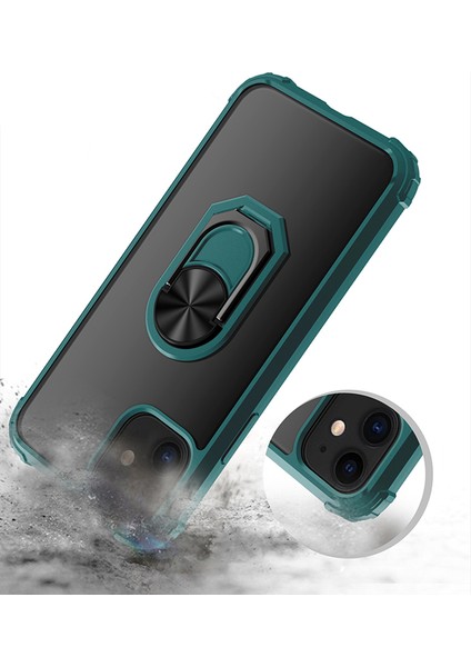 Apple iPhone 11 Kılıf Silikon Kenarlı Renkli Yüzüklü Manyetik Mola Kapak