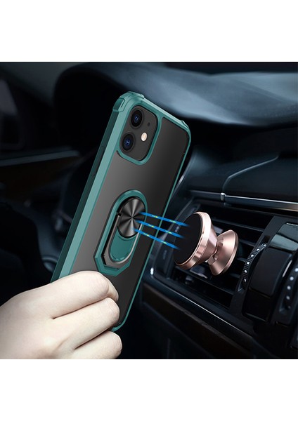Apple iPhone 11 Kılıf Silikon Kenarlı Renkli Yüzüklü Manyetik Mola Kapak