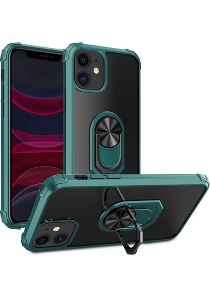 Apple iPhone 11 Kılıf Silikon Kenarlı Renkli Yüzüklü Manyetik Mola Kapak