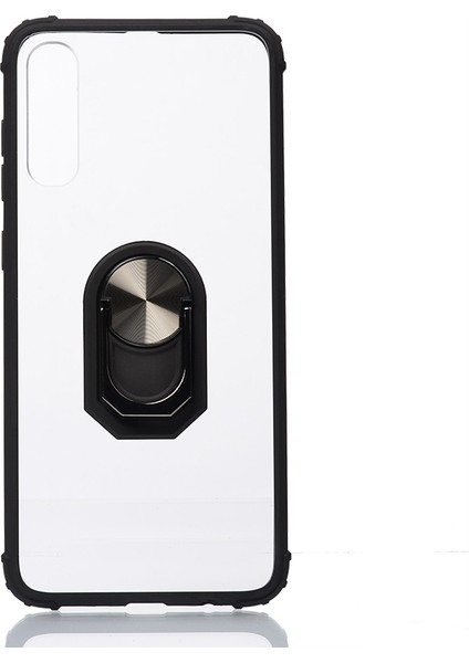 Huawei P Smart Pro 2019 Kılıf Renkli Silikon Kenarlı Yüzüklü Manyetik Mola Kapak