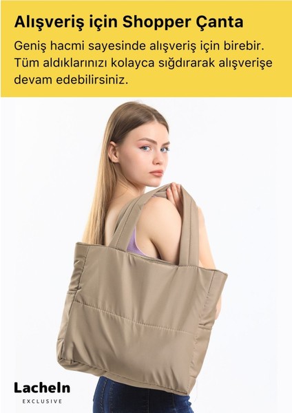 Yeni Sezon Konfor Modeli Büyük Boy Çanta Shopper Tote Paraşüt Puf Kumaş Alışveriş Kol & Omuz Çantası