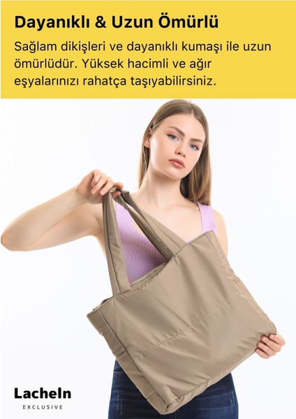 Yeni Sezon Konfor Modeli Büyük Boy Çanta Shopper Tote Paraşüt Puf Kumaş Alışveriş Kol & Omuz Çantası