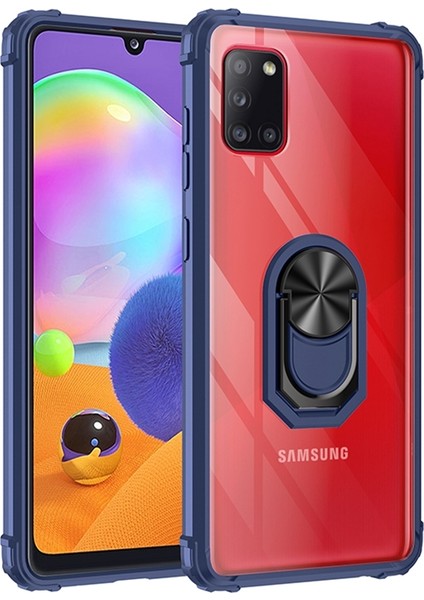Samsung Galaxy A31 Kılıf Renkli Silikon Kenarlı Yüzüklü Manyetik Mola Kapak