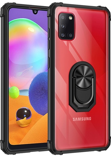 Samsung Galaxy A31 Kılıf Renkli Silikon Kenarlı Yüzüklü Manyetik Mola Kapak
