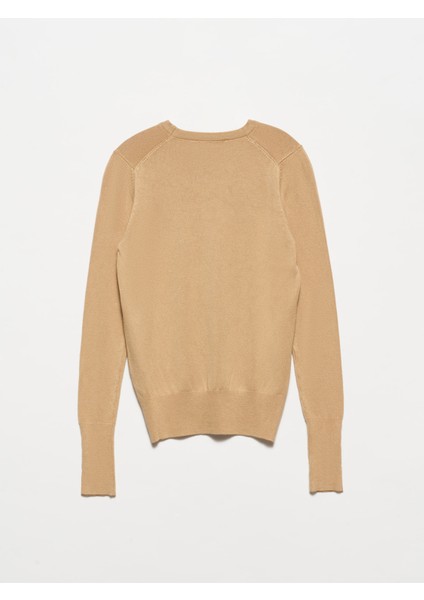 1267 Bisiklet Yaka Kol Ortası Droplu Kazak-Bej fiyatları