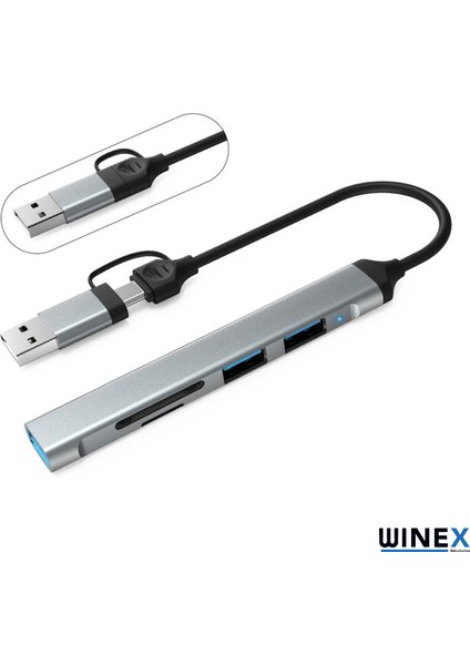 5in1 Usba ve Type-C To Usba 3.01, Tf, Sd Çoklayıcı Hub Adaptör