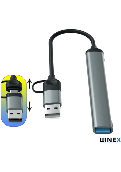 5in1 Usba ve Type-C To Usba 3.01, Tf, Sd Çoklayıcı Hub Adaptör