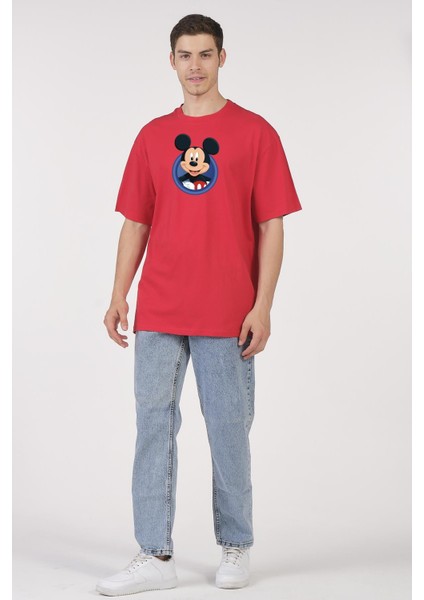Oversize T-Shirt Micky Mouse Kırmızı fiyatları