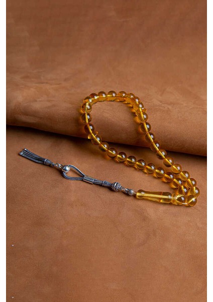 Gümüş Püsküllü Küre Kesim Damla Kehribar Tesbih