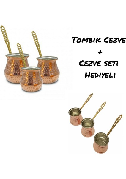 3'lü Tombik Bakır Cezve - 3 Adet Cezve Hediyeli