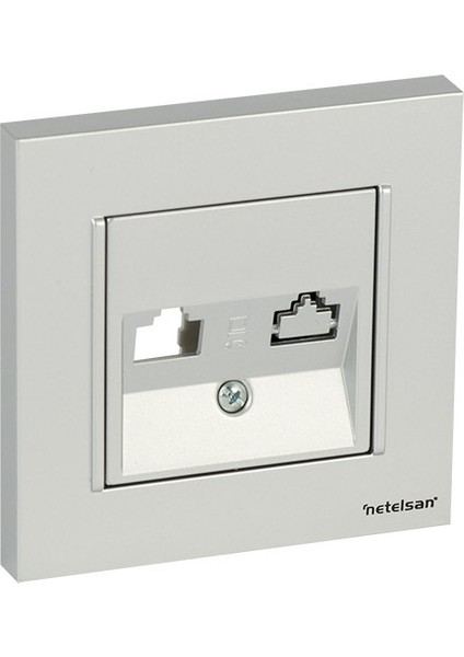 Byobu Parlak Gümüş Data Priz (Cat6) Çerçeveli