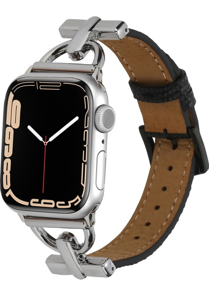 Apple Watch 8 41 mm Uyumlu Deri Kordon Metal Bağlantılı Şık Tasarım Kayış modelleri