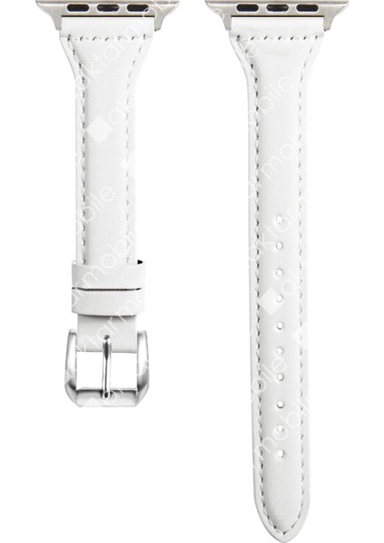 Apple Watch 8 41 mm Uyumlu Deri Kordon Premium Dikişli Ince Deri Kayış