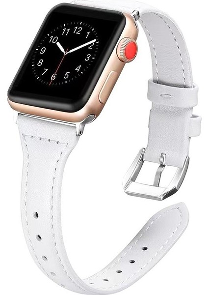 Apple Watch 8 41 mm Uyumlu Deri Kordon Premium Dikişli Ince Deri Kayış