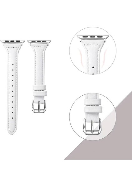 Apple Watch 8 41 mm Uyumlu Deri Kordon Premium Dikişli Ince Deri Kayış