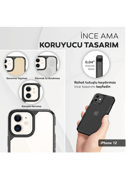 iPhone 12 6.1 Inç Için Tasarlanan 1 Paket Temperli Cam Ekran Koruyucu + 1 Paket Kamera Lens Koruyucu (Askeri Sınıf Koruma) Darbeye Dayanıklı Ultra-Ince Defender Kılıf