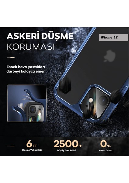 iPhone 12 6.1 Inç Için Tasarlanan 1 Paket Temperli Cam Ekran Koruyucu + 1 Paket Kamera Lens Koruyucu (Askeri Sınıf Koruma) Darbeye Dayanıklı Ultra-Ince Defender Kılıf