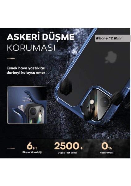 Kip GSM iPhone 12 Mini 5.5 Inç Için Tasarlanan 1 Paket Temperli Cam Ekran Koruyucu + 1 Paket Kamera Lens Koruyucu (Askeri Sınıf Koruma) Darbeye Dayanıklı Ultra-Ince Defender Kılıf